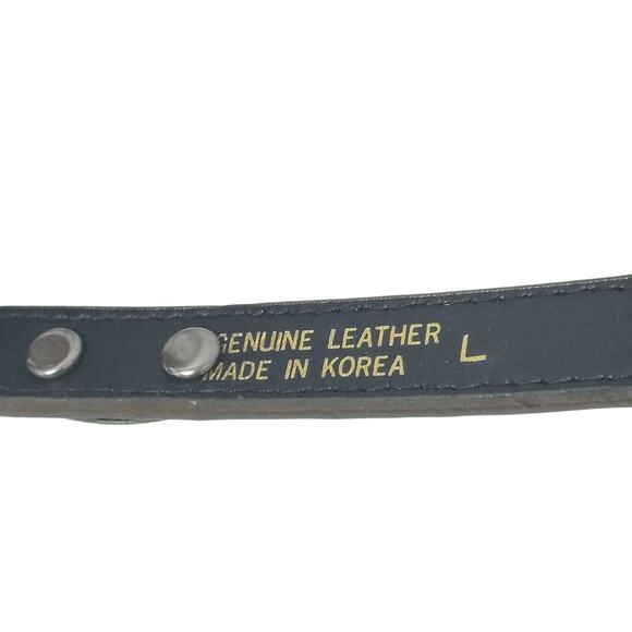 Vintage Tan Western Skinny Concho Belt Silver Tone Rounded Etched Buckle Size L - Picture 6 of 6